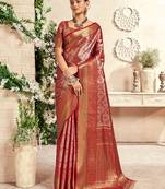 Maroon Colour Dharmavaram Silk Blend Weaving Sarees By Monjolika Fashion