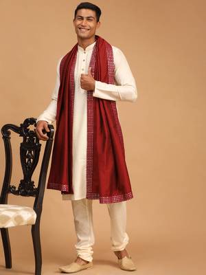 Cream Viscose Kurta, Pyjama & Dupatta Set 1