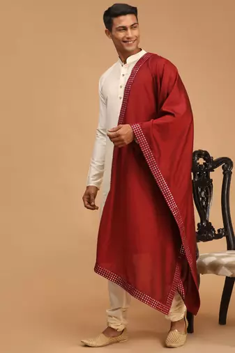 Cream Viscose Kurta, Pyjama & Dupatta Set