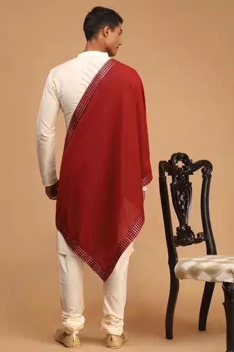 Cream Viscose Kurta, Pyjama & Dupatta Set