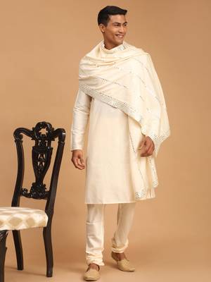 Cream Viscose Kurta, Pyjama & Dupatta Set 1