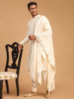 Cream Viscose Kurta, Pyjama & Dupatta Set 2