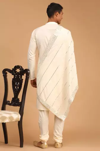 Cream Viscose Kurta, Pyjama & Dupatta Set