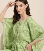 women's tie-up neck bandhani green kaftan kurta and trouser