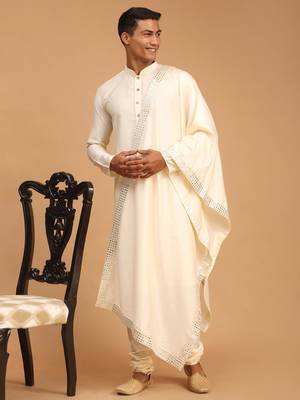 Cream Viscose Kurta, Pyjama & Dupatta Set 2