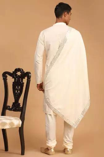 Cream Viscose Kurta, Pyjama & Dupatta Set