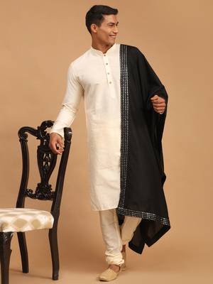 Cream Viscose Kurta, Pyjama & Dupatta Set 2