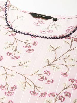 women's round neck floral pink straight kurta and trouser 3