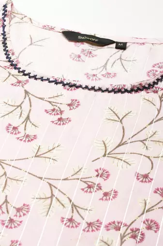 women's round neck floral pink straight kurta and trouser