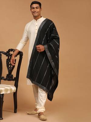 Cream Viscose Kurta, Pyjama & Dupatta Set 1