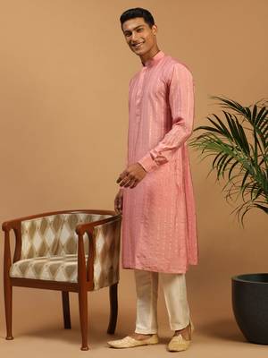 Purple And Cream Cotton Blend Kurta, Pyjama & Dupatta Set 2