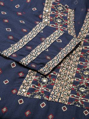 women's mandarin collar geometric navy blue straight kurta and sharara 4