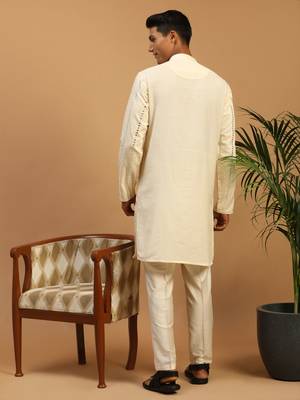Cream Viscose Kurta, Pyjama & Dupatta Set 3