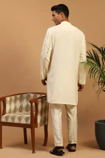 Cream Viscose Kurta, Pyjama & Dupatta Set
