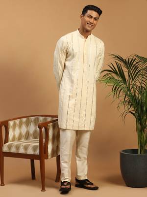 Cream Viscose Kurta, Pyjama & Dupatta Set 2