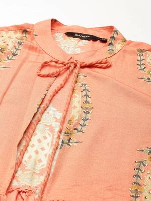 women's round neck floral orange a-line top and trouser 3