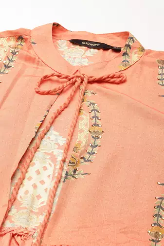women's round neck floral orange a-line top and trouser