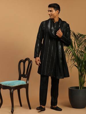 Black Viscose Kurta, Pyjama & Dupatta Set 1