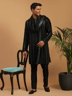 Black Viscose Kurta, Pyjama & Dupatta Set 2