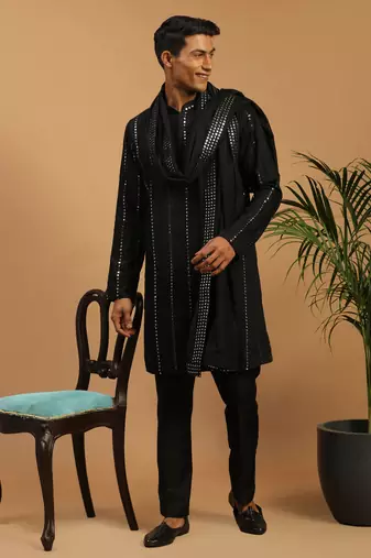 Black Viscose Kurta, Pyjama & Dupatta Set