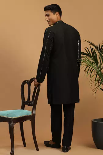 Black Viscose Kurta, Pyjama & Dupatta Set