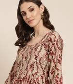 women's round neck floral beige anarkali kurta and trouser