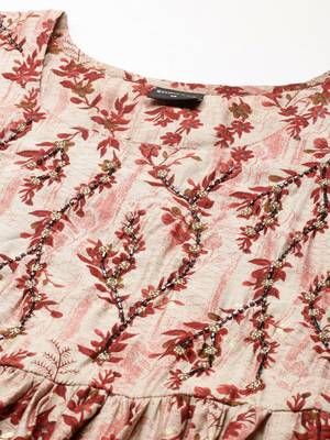 women's round neck floral beige anarkali kurta and trouser 3