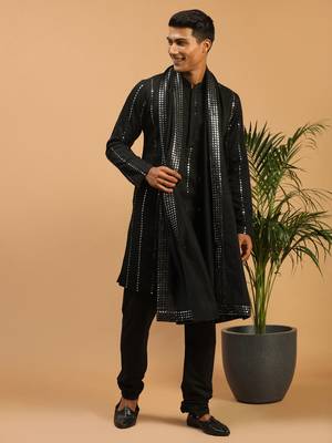 Black Viscose Kurta, Pyjama & Dupatta Set 1