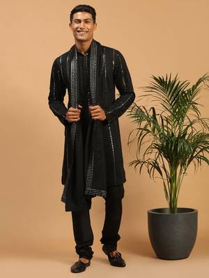 Black Viscose Kurta, Pyjama & Dupatta Set 2
