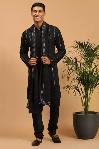 Black Viscose Kurta, Pyjama & Dupatta Set