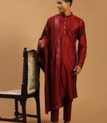 Maroon Viscose Kurta, Pyjama & Dupatta Set