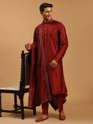 Maroon Viscose Kurta, Pyjama & Dupatta Set 2