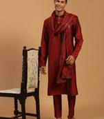 Maroon Viscose Kurta, Pyjama & Dupatta Set