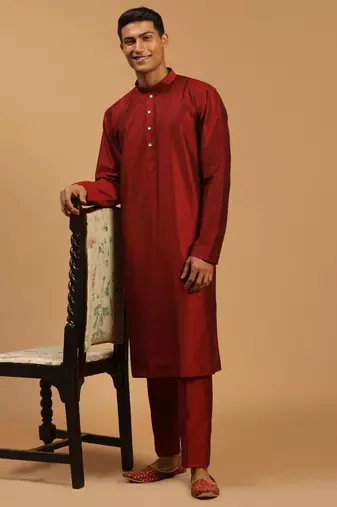 Maroon Viscose Kurta, Pyjama & Dupatta Set