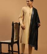 Rose Gold And Black Viscose Kurta, Pyjama & Dupatta Set