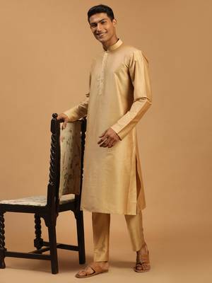 Rose Gold And Black Viscose Kurta, Pyjama & Dupatta Set 2