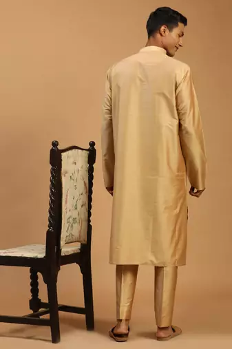 Rose Gold And Black Viscose Kurta, Pyjama & Dupatta Set