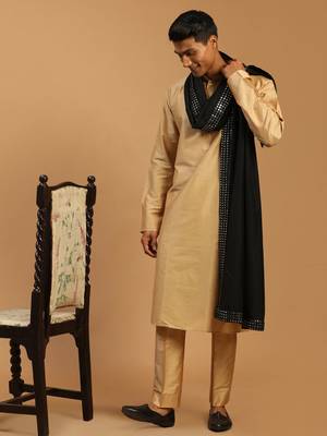 Rose Gold And Black Viscose Kurta, Pyjama & Dupatta Set 1