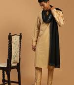 Men'S Rose Gold And Black Viscose Kurta, Pyjama & Dupatta Set