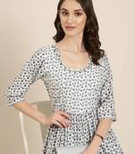 women's round neck floral foil print off white anarkali kurta and trouser