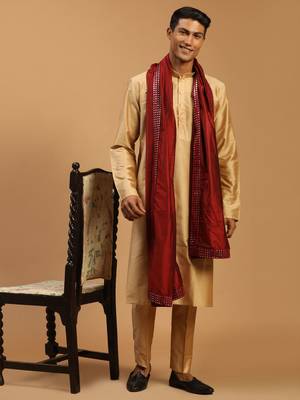 Rose Gold And Maroon Viscose Kurta, Pyjama & Dupatta Set 1