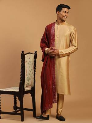Rose Gold And Maroon Viscose Kurta, Pyjama & Dupatta Set 1