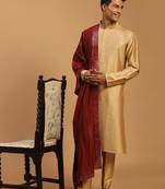 Rose Gold And Maroon Viscose Kurta, Pyjama & Dupatta Set