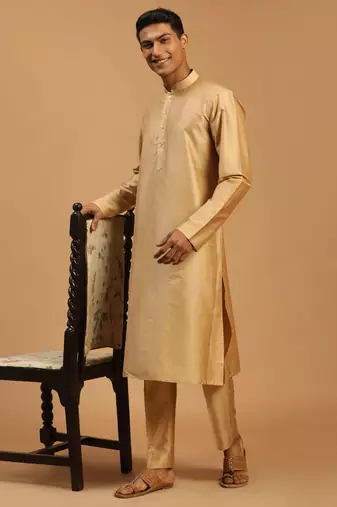 Rose Gold And Maroon Viscose Kurta, Pyjama & Dupatta Set
