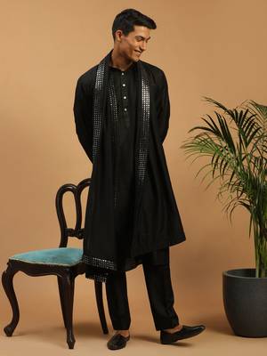 Black Viscose Kurta, Pyjama & Dupatta Set 2