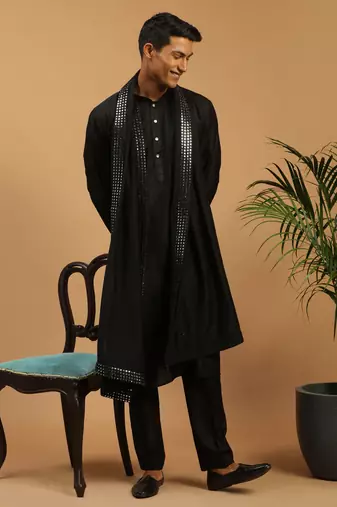 Black Viscose Kurta, Pyjama & Dupatta Set