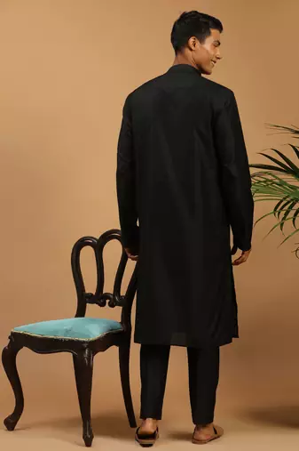 Black Viscose Kurta, Pyjama & Dupatta Set