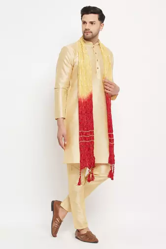  gold silk blend kurta, pyjama & dupatta set