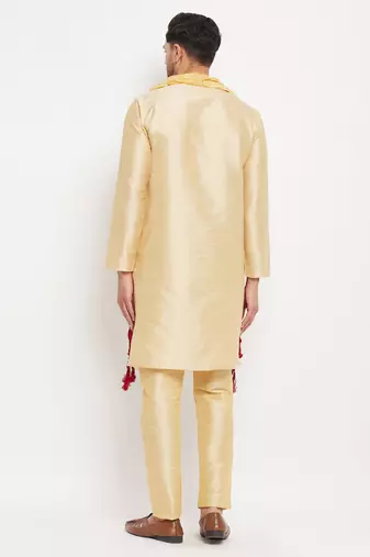 gold silk blend kurta, pyjama & dupatta set