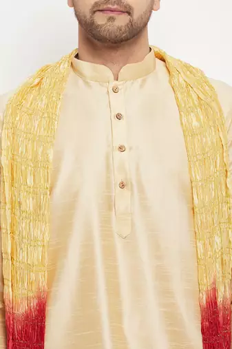  gold silk blend kurta, pyjama & dupatta set